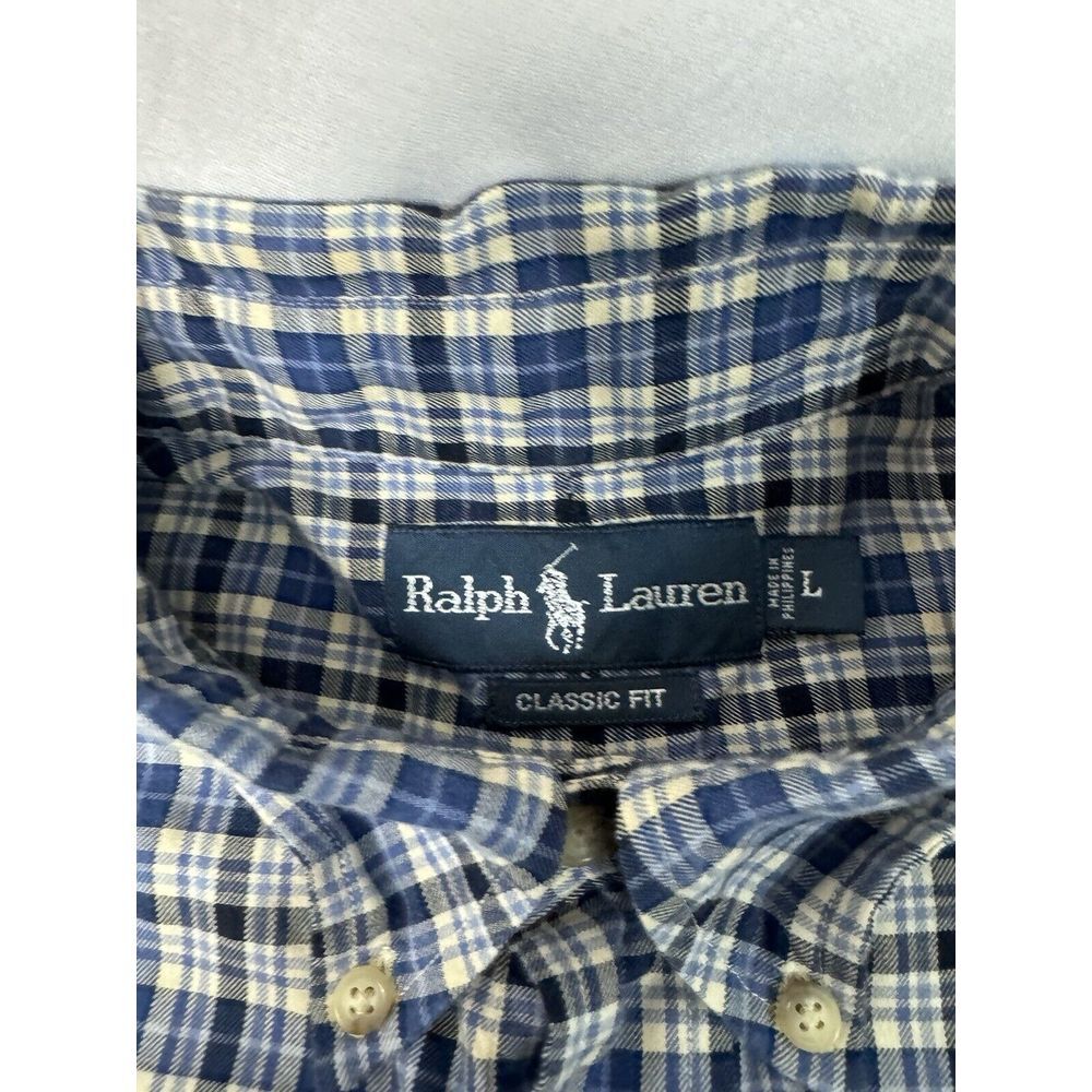 Ralph Lauren Mens L Blue‎ & White Plaid Long Sleeve Button Down Shirt - Picture 2 of 6